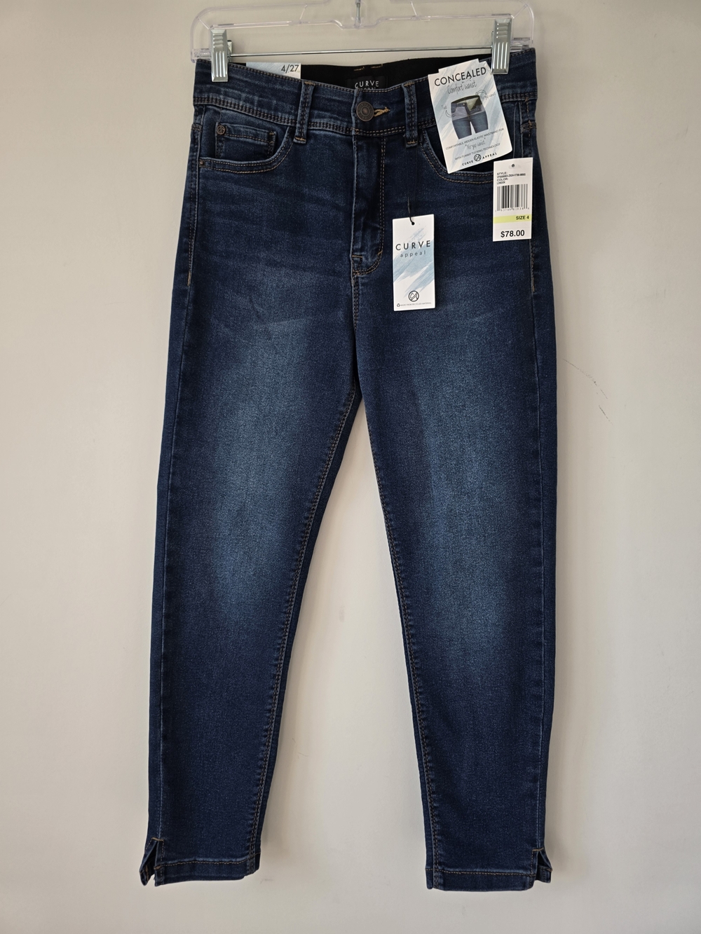 Curve Appeal Concealed Comfort Waist Skinny Jeans 27 Dark Wash Cropped NWT